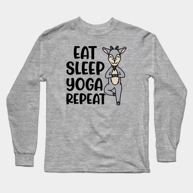 Eat Sleep Yoga Repeat Goat Yoga Fitness Funny Long Sleeve T-Shirt by GlimmerDesigns